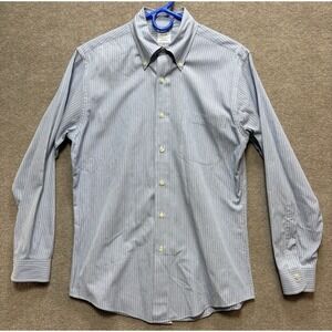 Brooks Brothers Men's 15-33 Shirt Long Sleeve Blue Black Strips Preppy Casual